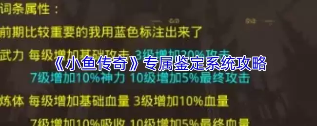 《小鱼传奇》专属鉴定系统攻略