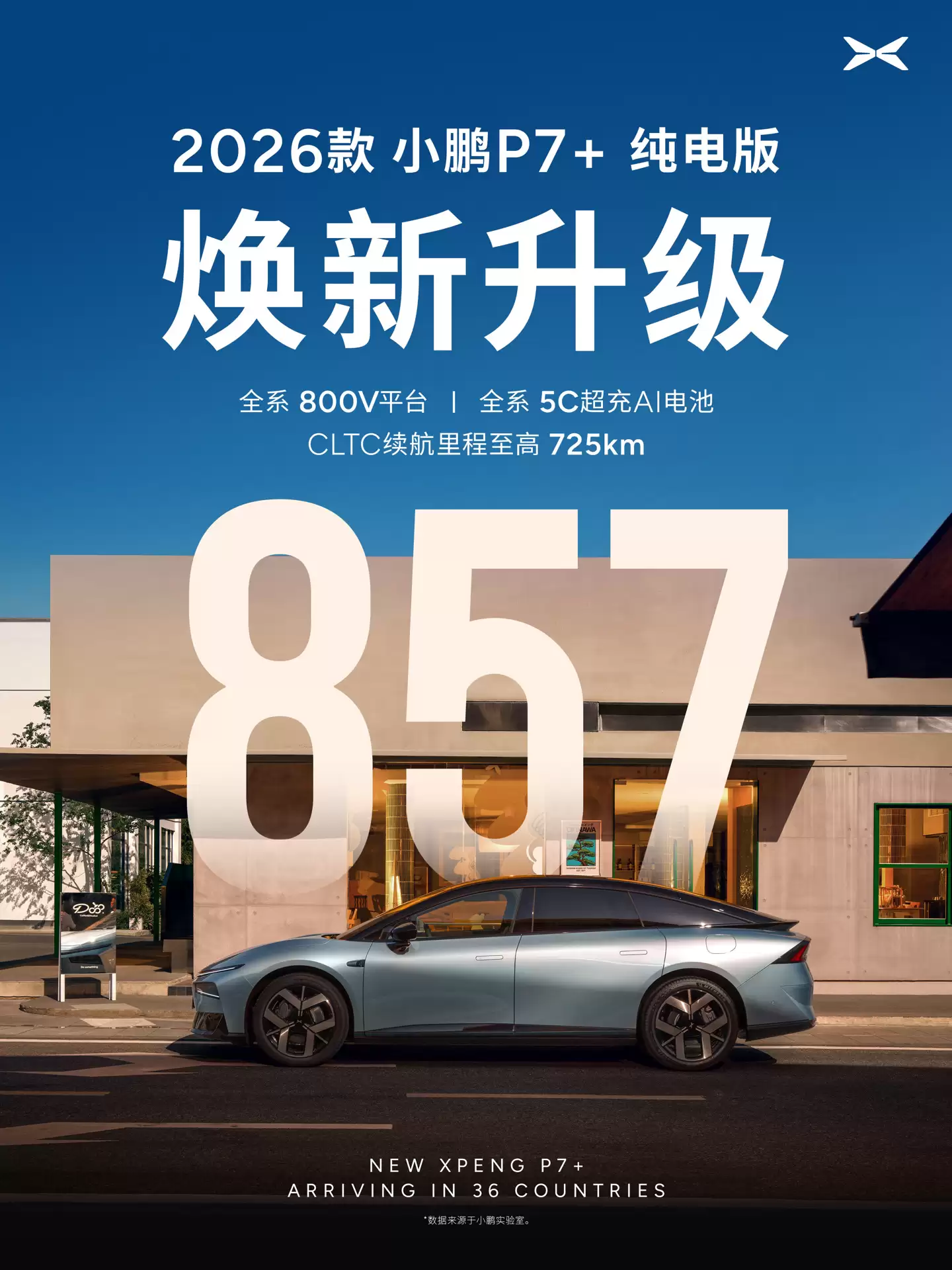 全球纯电续航最长增程轿车：2026款小鹏P7+增程版CLTC纯电续航里程430公里