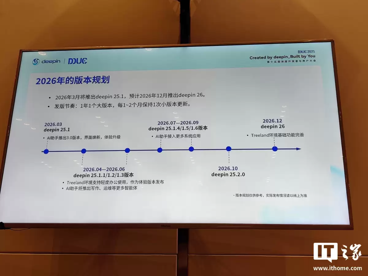 deepin 操作系统 2026 年版本规划路线图公布，26 版本预计明年 12 月推出