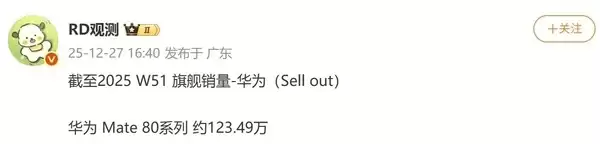 重夺中国手机第一！华为Mate 80系列卖得有多好：23天销量破120万台