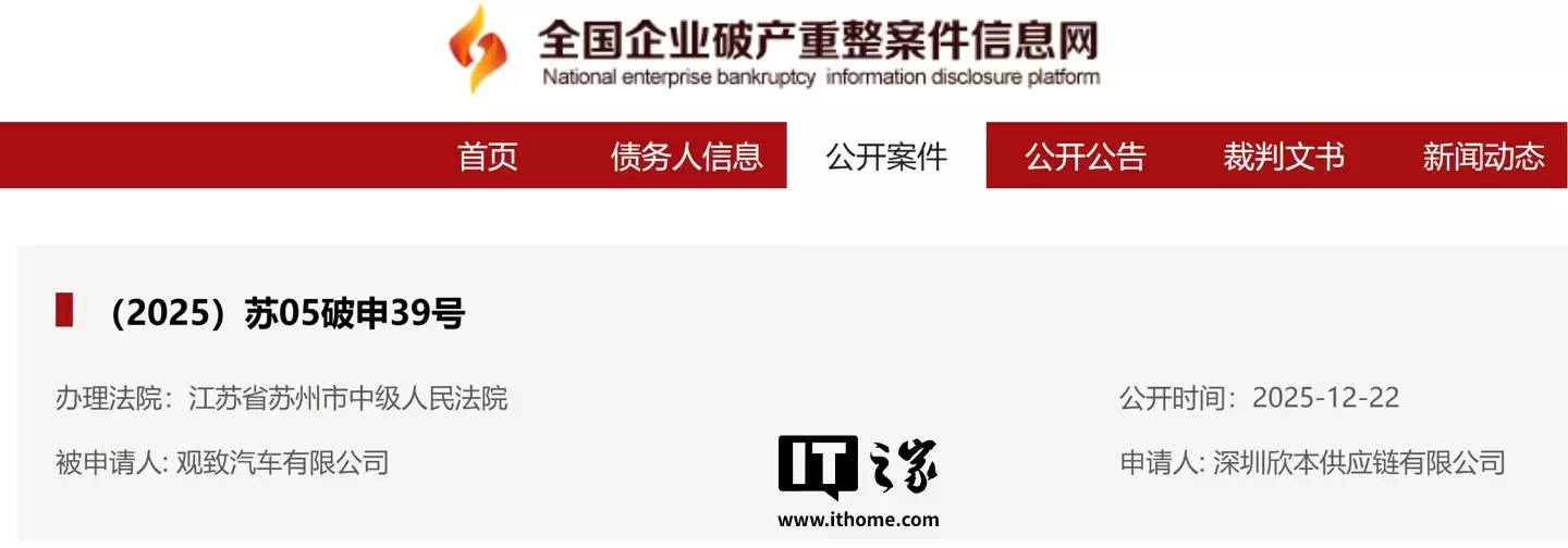 观致汽车破产审查申请获苏州中院受理，超 350 亿元股权被冻结