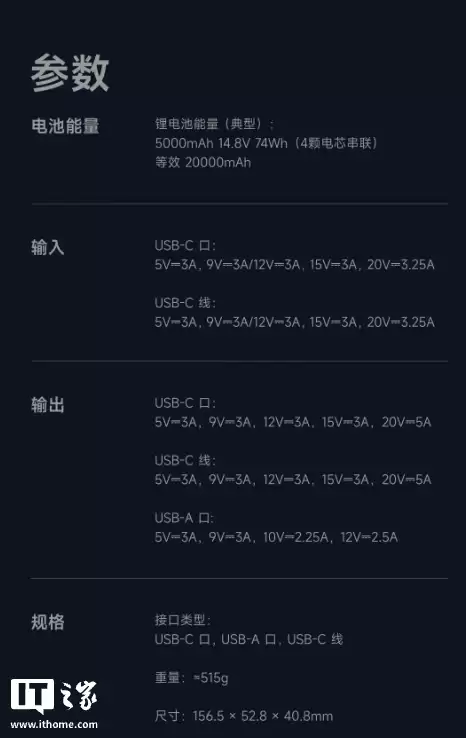 闪极推出 165W 自带线带屏 20000mAh 移动电源:2C+1A,349 元