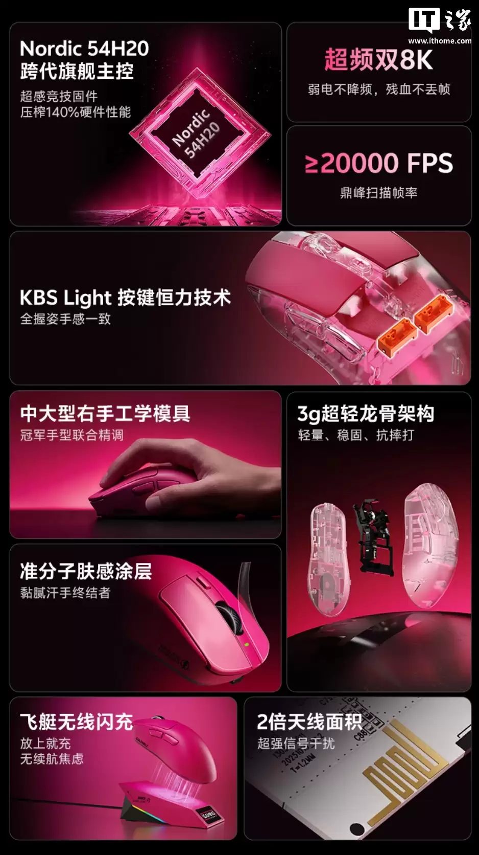 达尔优 AE7 双模游戏鼠标今起首销：Nordic 54H20 主控、双 8KHz 回报率，548.3元