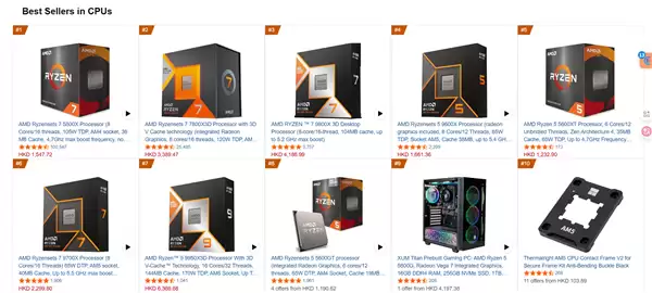 AM4老兵不死:锐龙7 5800X登上销量榜首!前十有4款是AM4