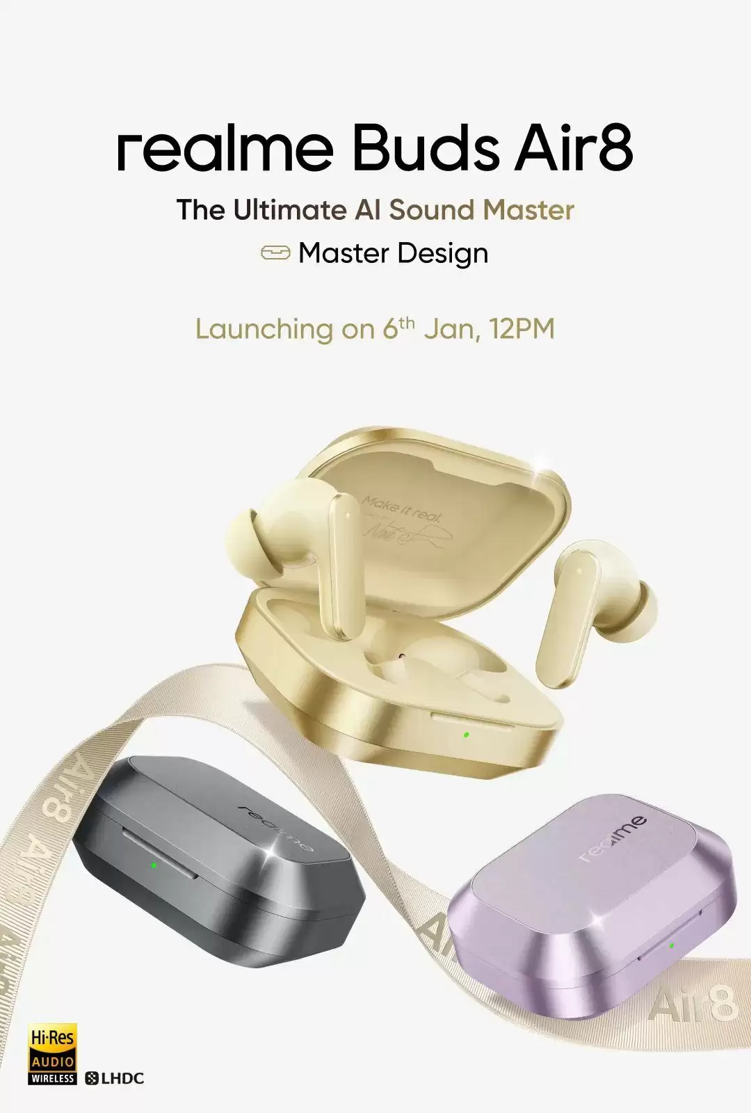 realme 真我 Buds Air8 宣传图曝光：55dB 深度降噪 + 双动圈单元