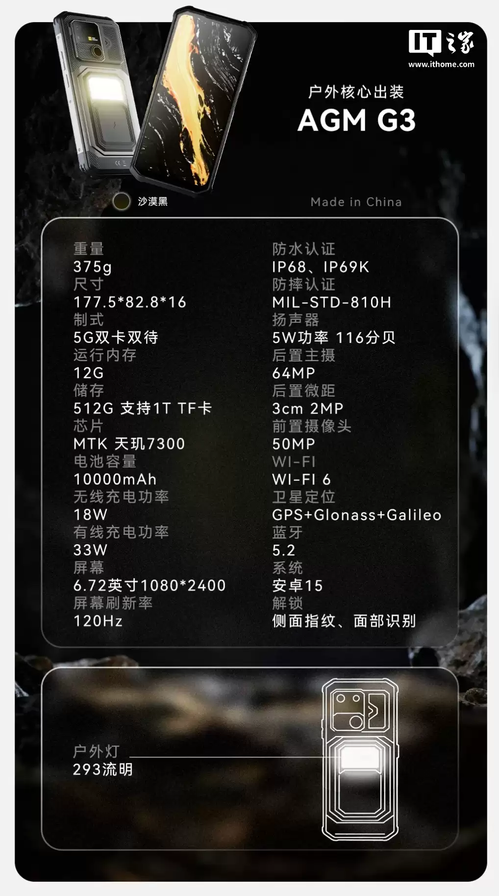 AGM G3 / Pro 三防手机发布：293 流明户外灯、5W 116 分贝扬声器、可选红外热成像，2999 元起
