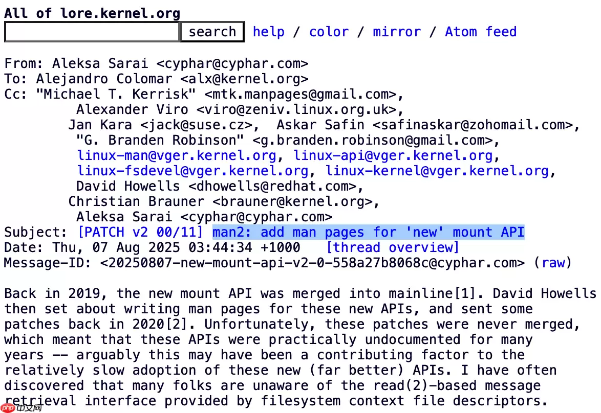 Linux 内核新 Mount API 文档终于完善：耗时 6 年才出现在 man 手册中