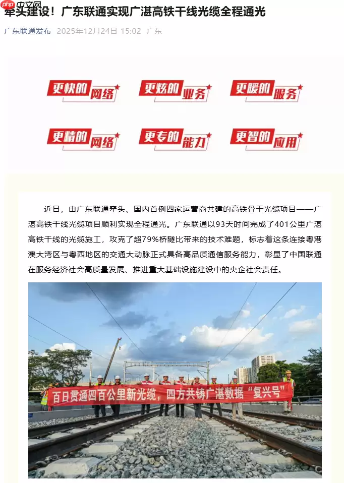 国内首例四家运营商共建,广湛高铁干线光缆项目全程通光