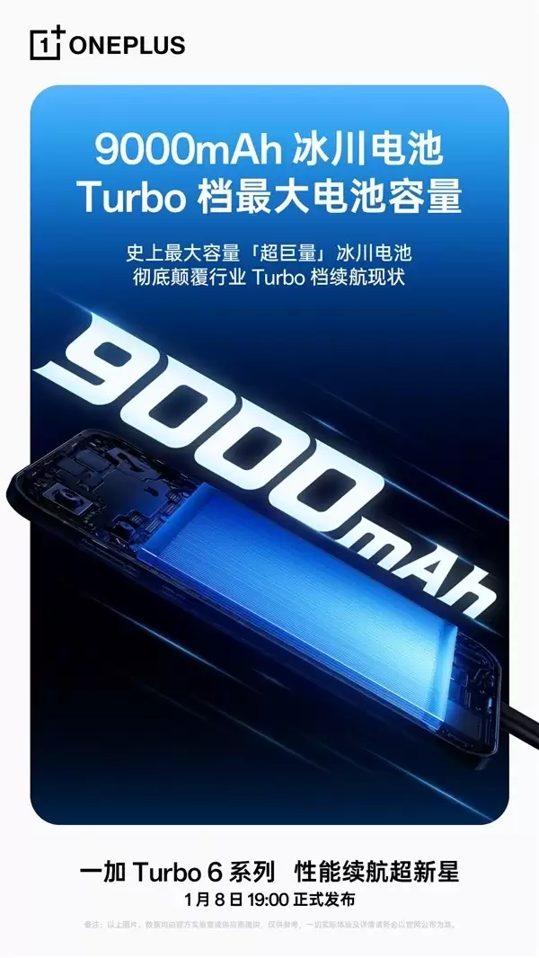一加发布Turbo 6系列:9000mAh冰川电池+骁龙8s旗舰芯