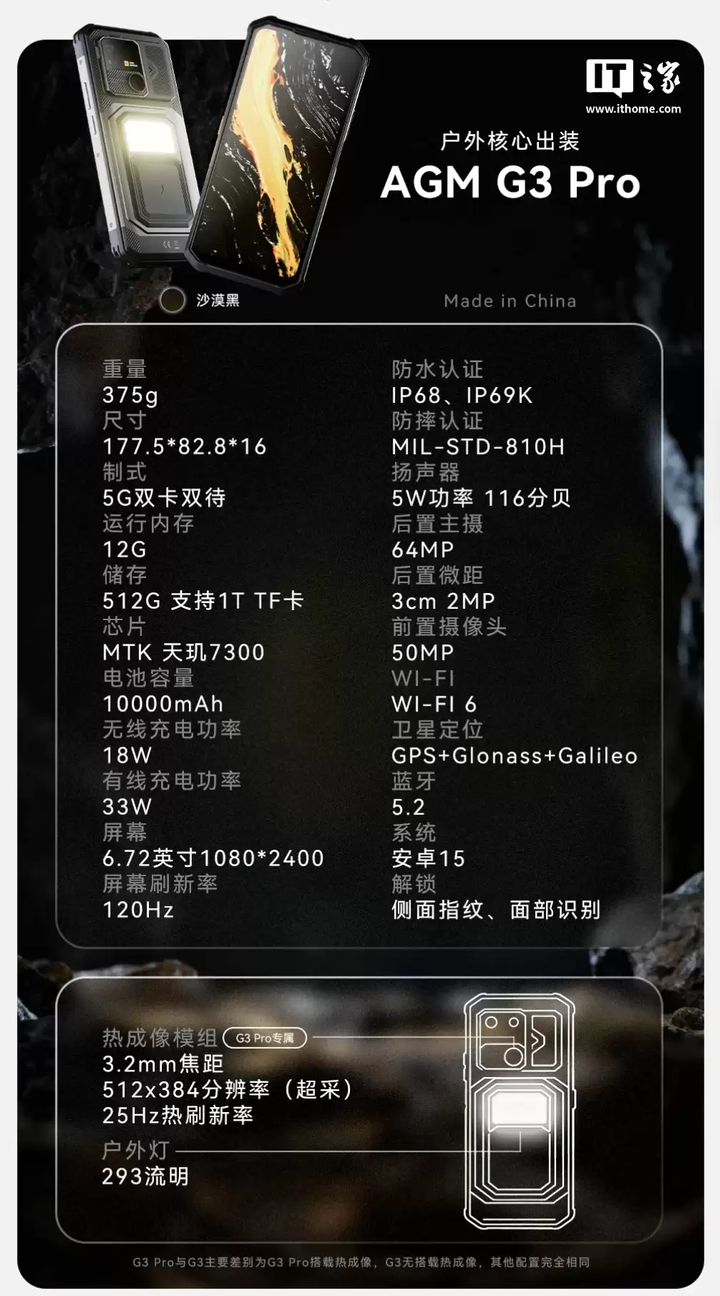 AGM G3 / Pro 三防手机发布：293 流明户外灯、5W 116 分贝扬声器、可选红外热成像，2999 元起