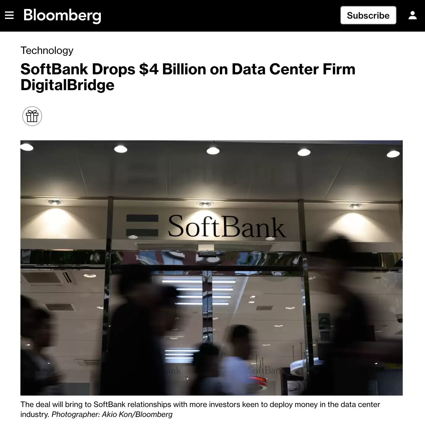 孙正义大手笔，软银斥资40亿美元收购数据中心公司DigitalBridge