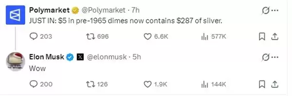 身价翻了6倍！银价飙升 5美元硬币价值达287美元 马斯克都惊叹