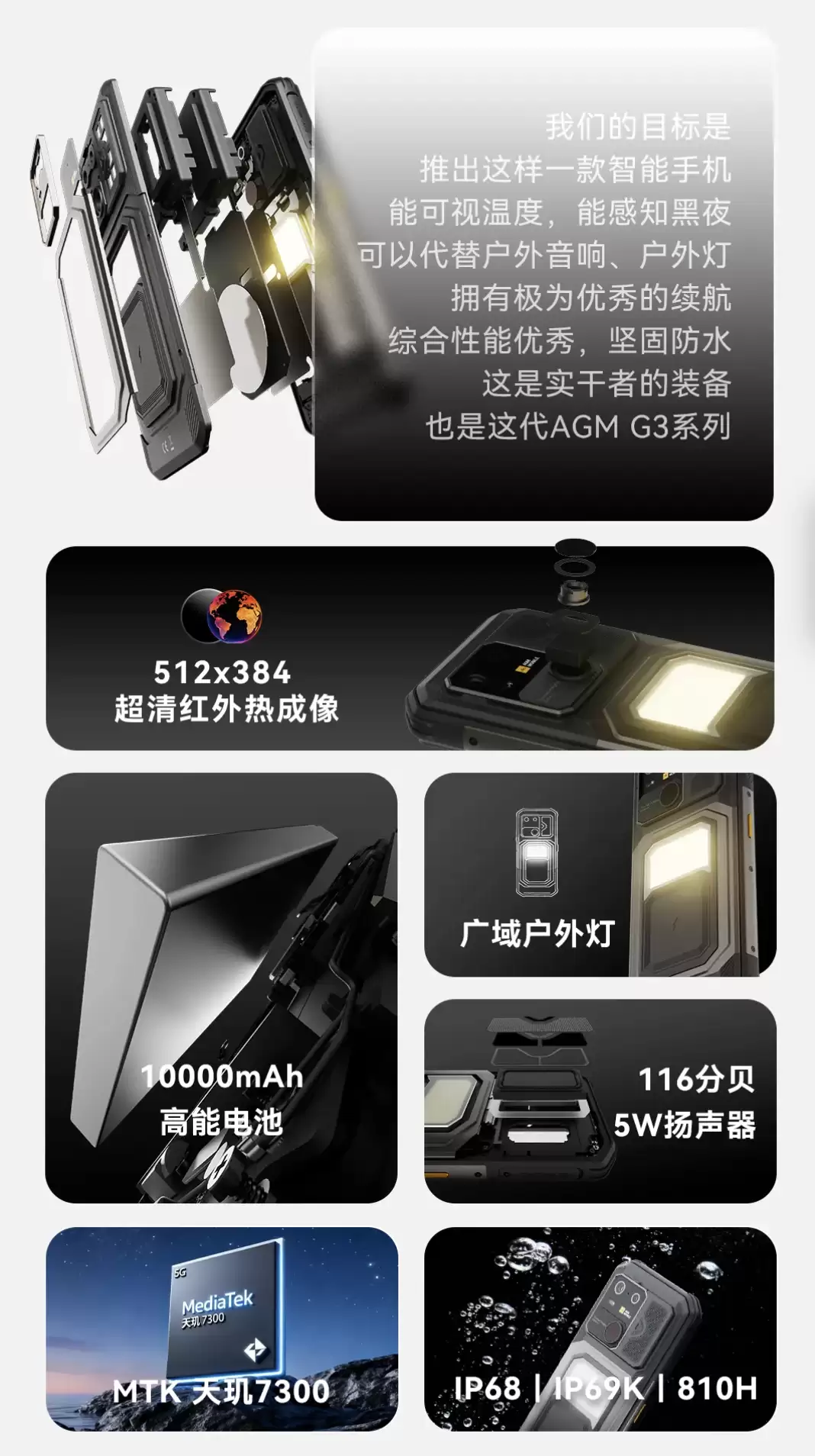 AGM G3 / Pro 三防手机发布：293 流明户外灯、5W 116 分贝扬声器、可选红外热成像，2999 元起