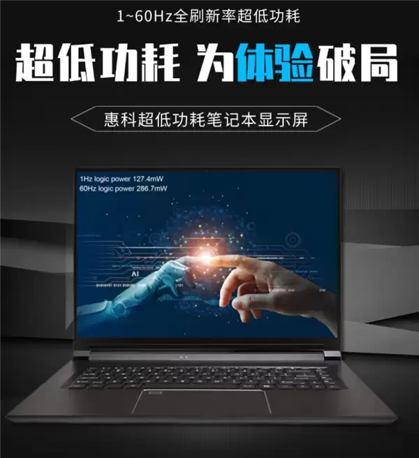 惠科推自适应超低功耗笔记本屏:1Hz刷新率下功耗仅0.13W