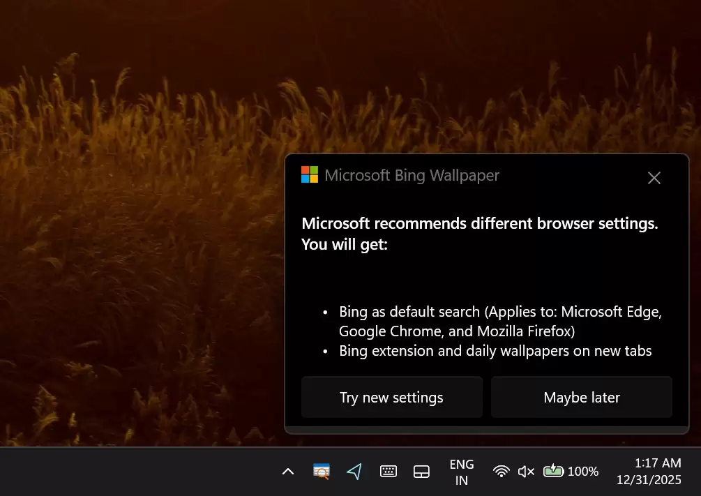 Win11 用户反馈微软 Bing 壁纸应用“小动作”，点下桌面自动跳转必应网站