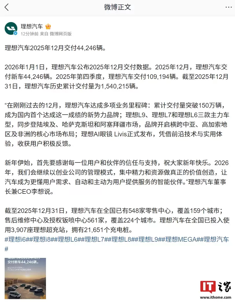 理想汽车累计交付量突破150万，成为国内首个达成这一成绩新势力品牌
