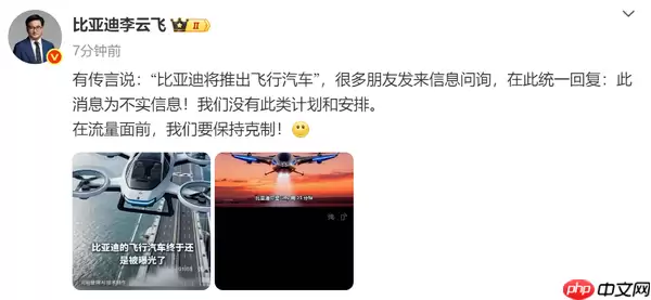 比亚迪将推出飞行汽车？李云飞回应：要保持克制！