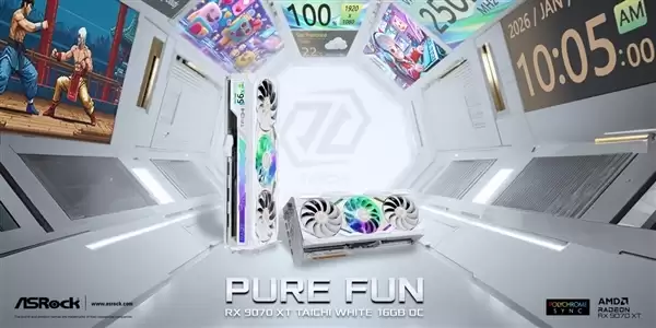 华擎官方确认!RX 9070 XT太极白色版CES发布:自带LCD屏