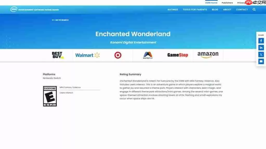 科乐美神秘游戏《Enchanted Wonderland》通过ESRB评级 确认登陆Switch