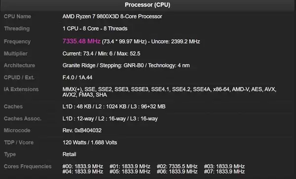 不可思议：锐龙7 9800X3D成功超频7335MHz！创下新世界纪录