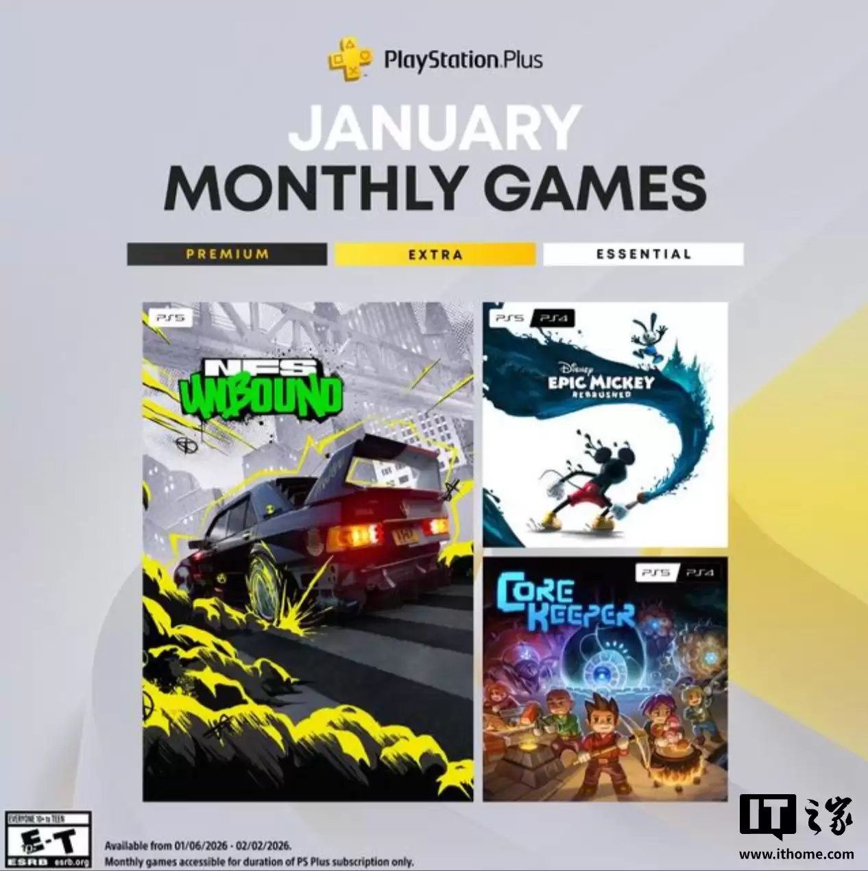 2026 年 1 月索尼 PS Plus 会免游戏公布:《极品飞车:不羁》《护核纪元》等