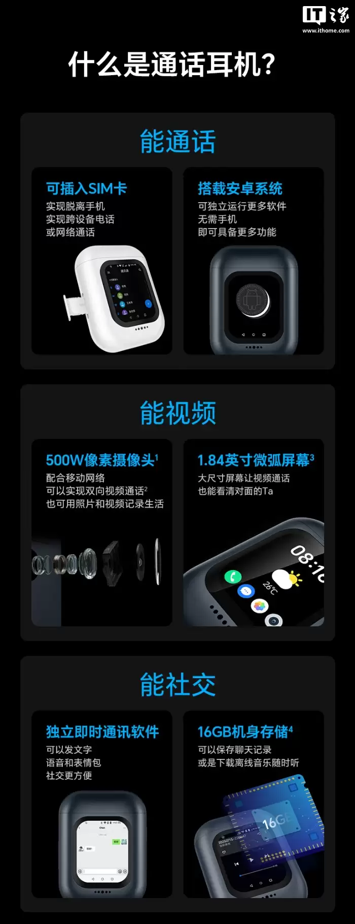 荣耀亲选 iotapk AI 通话耳机发布：支持插实体 SIM 卡、运行独立安卓系统，799 元