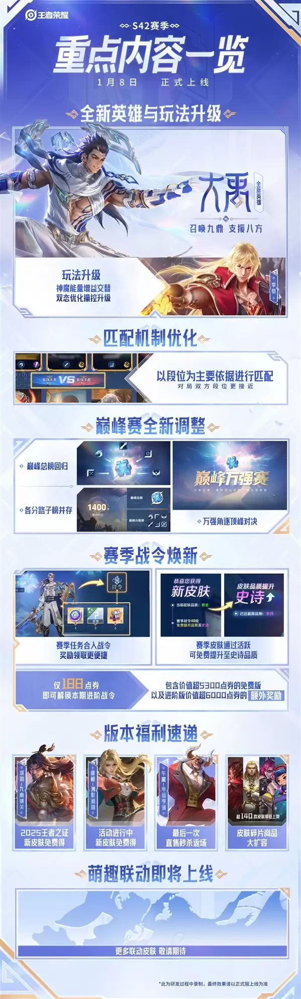 《王者荣耀》S42赛季定档1月8日：新英​雄大禹上线 匹配机制优化