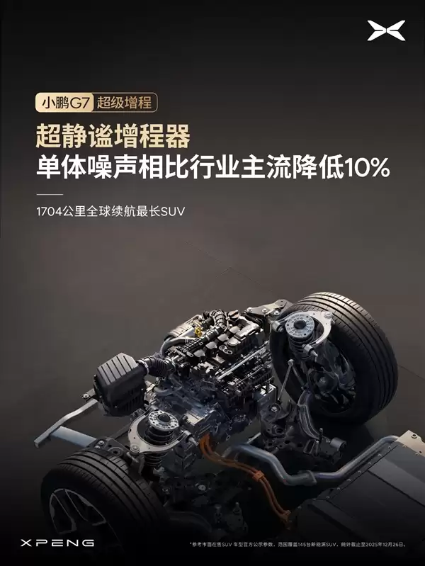 1704公里 全球续航最长的SUV!小鹏G7超级增程标配主动降噪技术