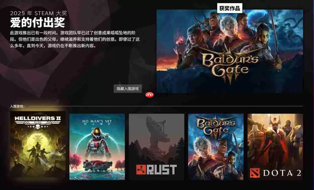 《博德之门3》拿下Steam爱的付出奖 但有些粉丝认为它不配