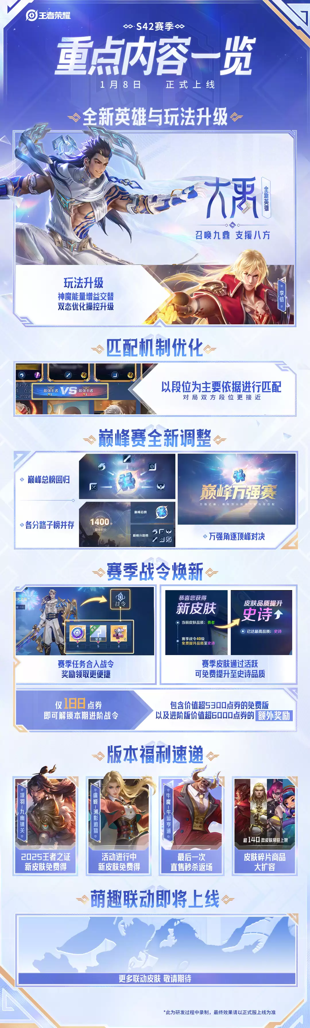 腾讯《王者荣耀》S42 新赛季官宣 1 月 8 日上线，将以段位为主要依据进行匹配