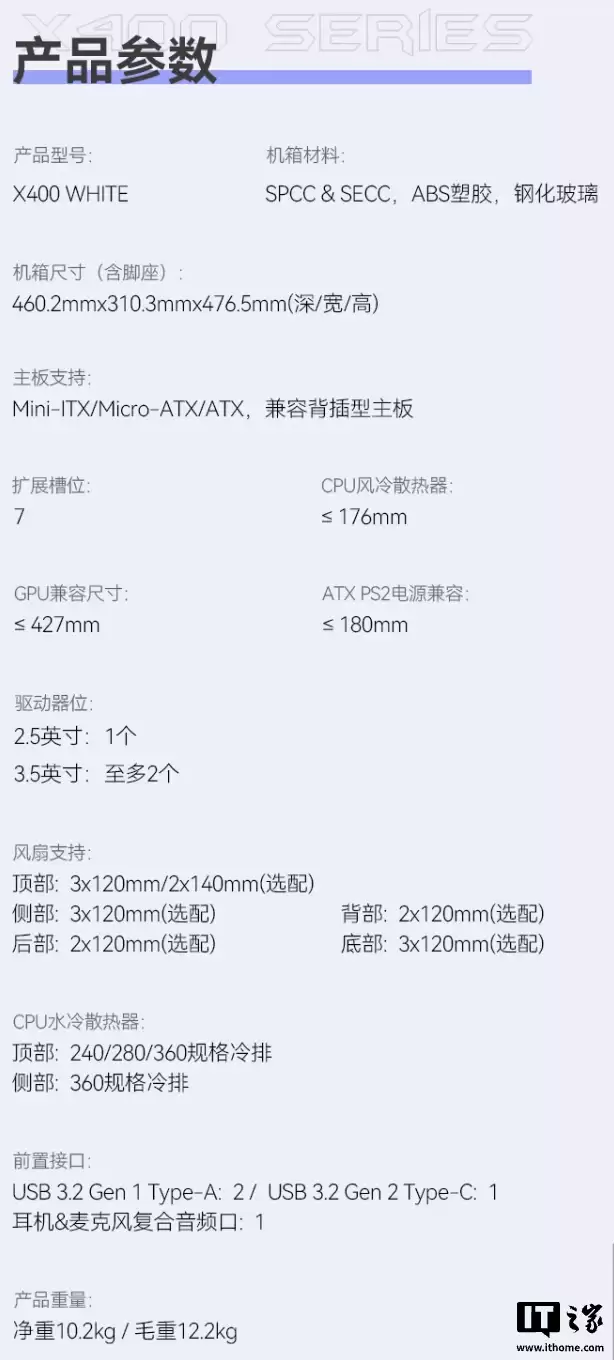 乔思伯 X400 WHITE 机箱上市:分舱式海景房 + 外骨骼框架结构、支持背插主板,649 元
