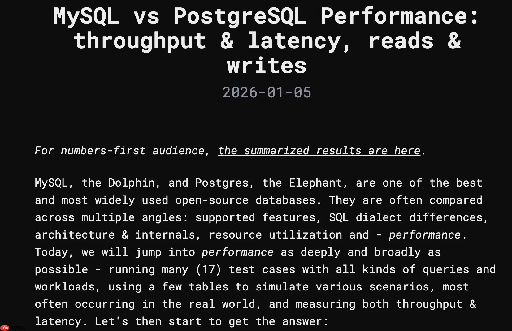 MySQL vs PostgreSQL 性能对比：吞吐量 & 延迟、读写测试