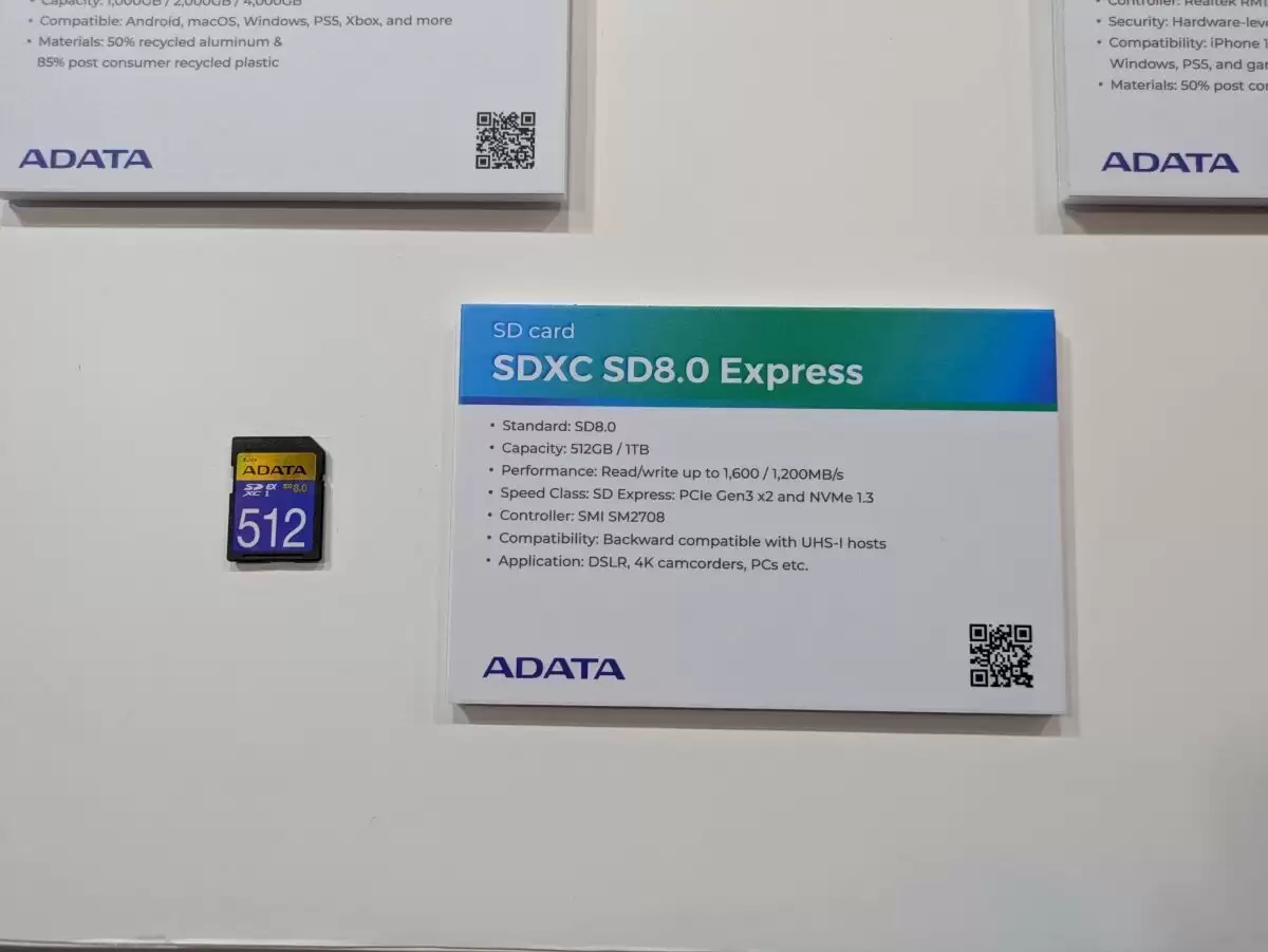 威刚展示 SD 8.0 标准 SDXC 存储卡:顺序读取 1.6 GB/s、写入 1.2 GB/s