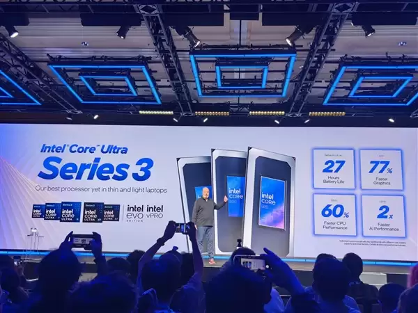 27小时x86续航王！Intel正式发布酷睿Ultra 300系列CPU：游戏性能提升77%
