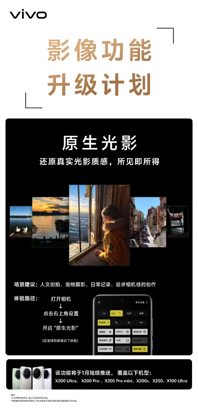 vivo旗舰影像功能“原生光影”1月陆续上线X200系列、X100 Ultra