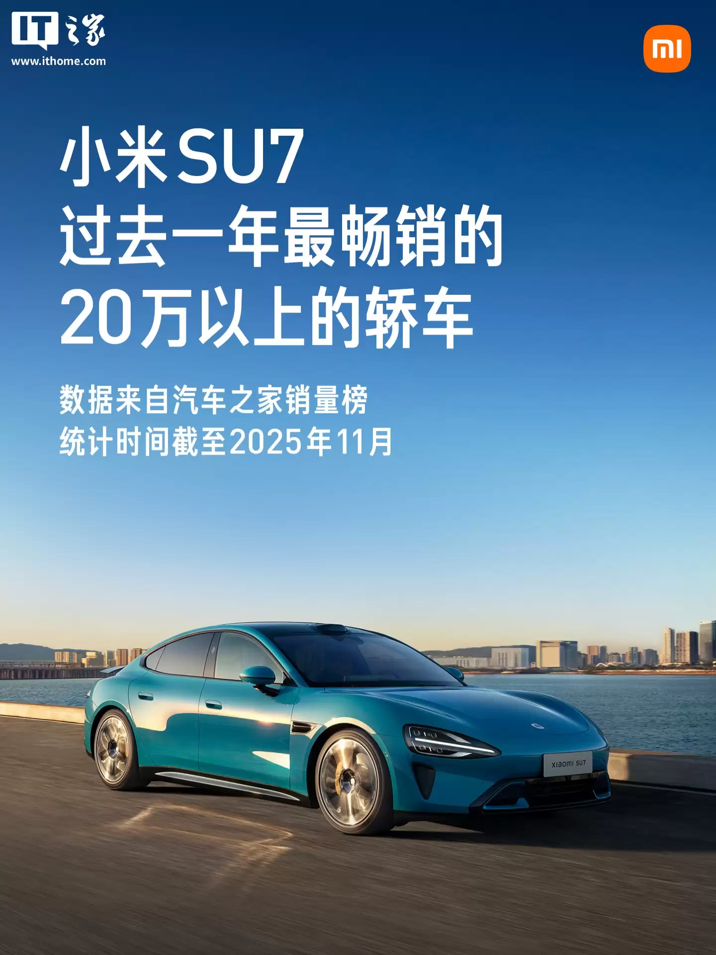 最畅销 20 万元以上轿车：第一代 小米 SU7 交付超 36 万辆，月均超过 1.7 万辆