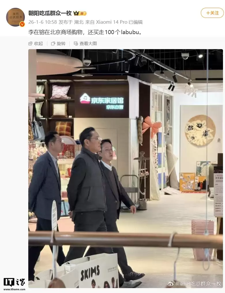 三星否认“李在镕买100个Labubu”传闻:并未进入店铺或购买产品