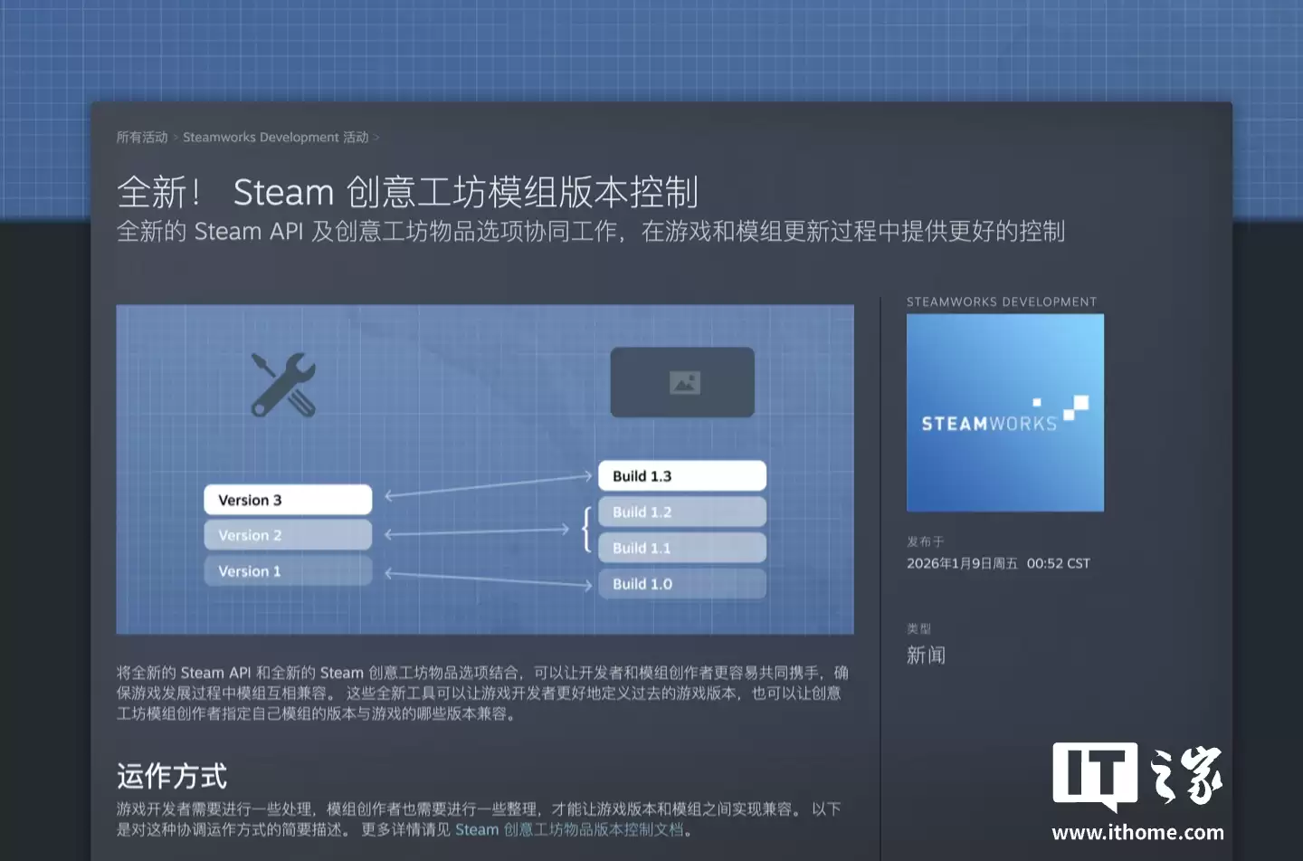 V社为 Steam 上线“创意工坊模组版本控制”功能,可清晰了解游戏主程序 / Mod 版本相互兼容情况