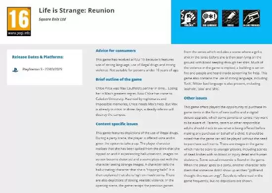 奇异人生:重聚现身PEGI系统,2025年发售日疑误引热议