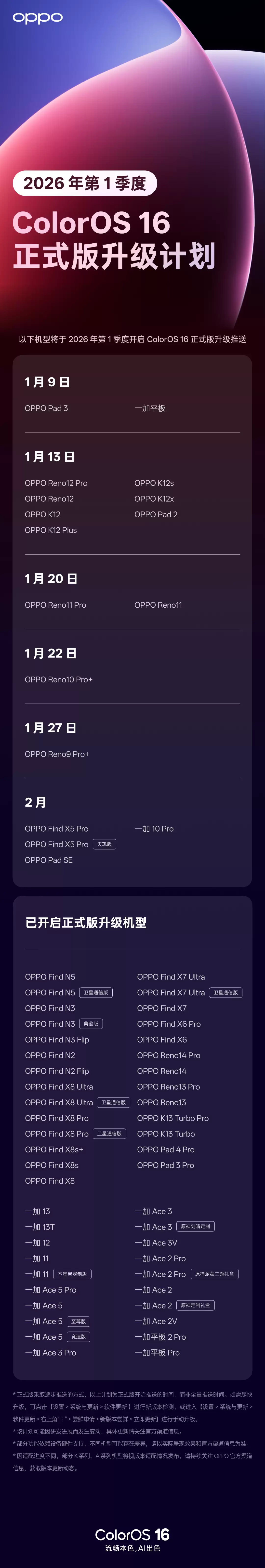 欧加 OPPO Pad3 / 一加平板今起推送 ColorOS 16 正式版,OPPO Find X5 Pro / 一加 10 Pro 等下周