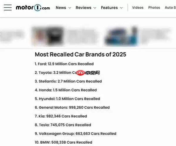 2025汽车召回榜出炉：福特“一骑绝尘” 特斯拉大幅改善