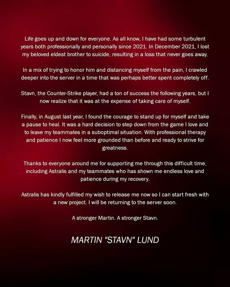 兄长离世后,他用冠军纪念他—stavn含泪回归CS:从低谷到重生 兄长离世后,他用冠军纪念他—stavn含泪回归CS:从低谷到重生