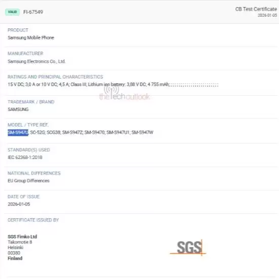 三星 Galaxy S26+ 手机电池被曝沿用 S25+ 方案:额定容量 4755mAh,有线充电 45W