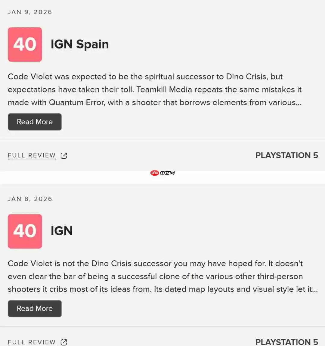 《Code Violet》评分只有4分 被网友戏称最烂PS5独占