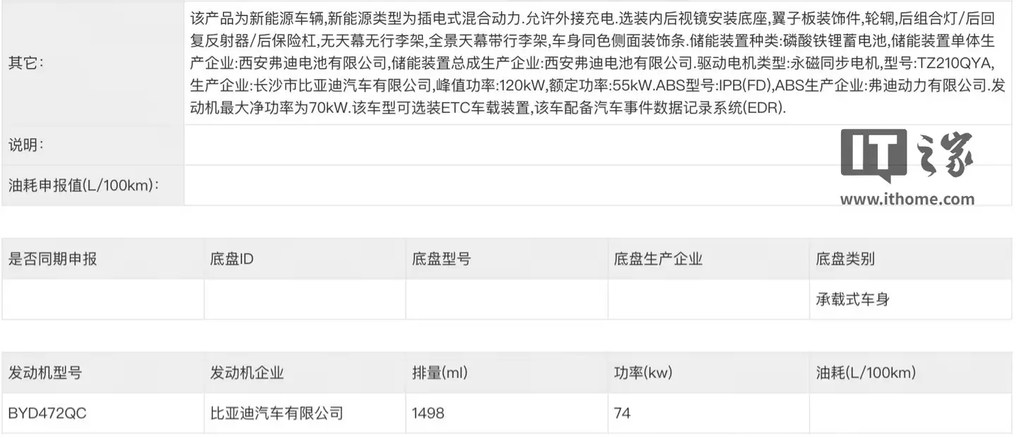 全新外观、新增大电池版本，新款比亚迪海狮05DM申报