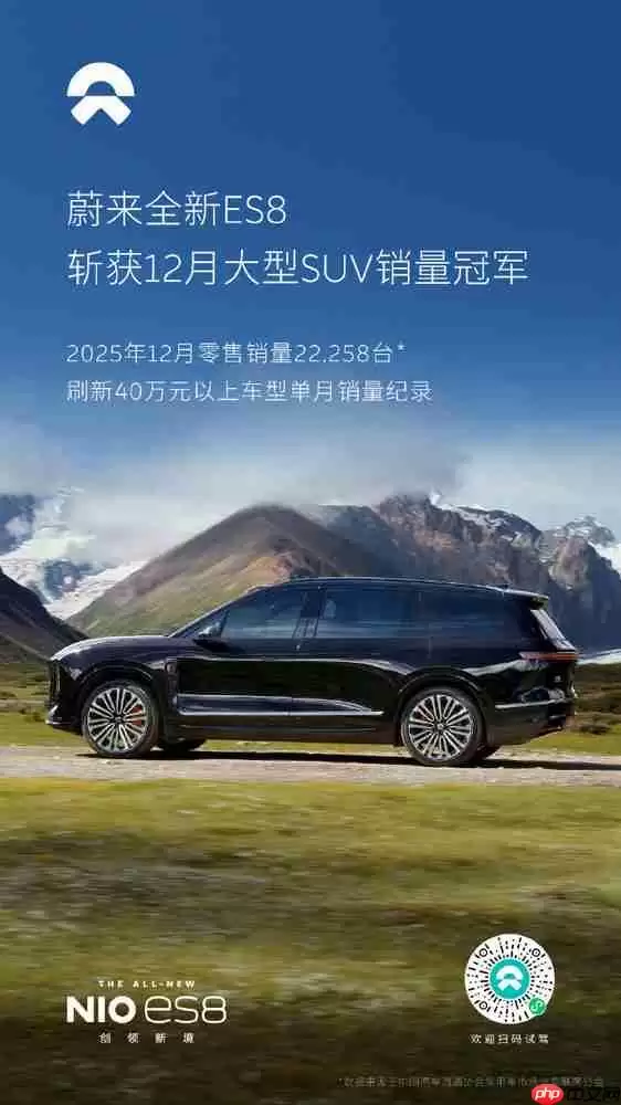 蔚来：2025年12月全新ES8单月零售量达22258台
