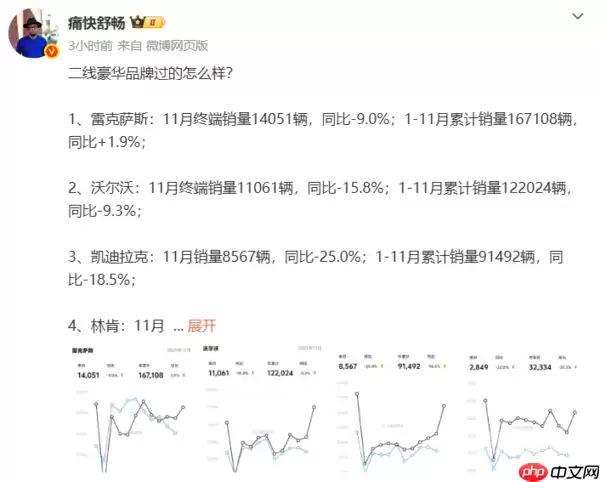 曝四大二线豪华汽车品牌1-11月销量：累计减少约4万辆