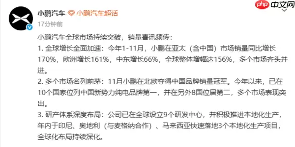 小鹏汽车夺得北欧中国品牌销冠 全球销量猛增156%