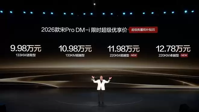 纯电续航220km 2026款宋Pro DM-i长续航版上市