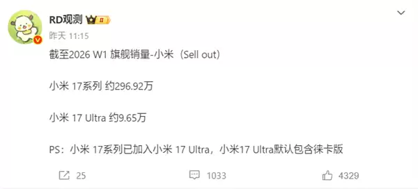 小米17冲上热搜第二！系列销量破300万：国产新旗舰最强